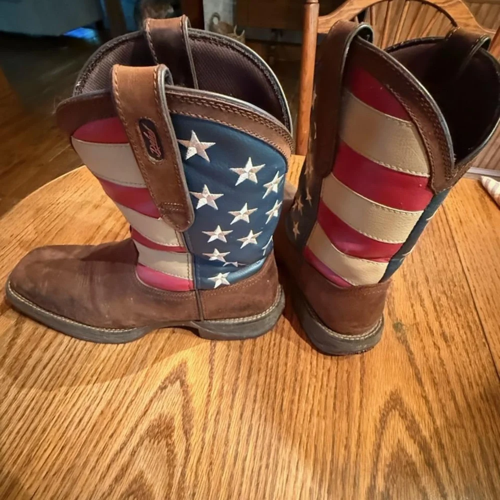 Durango Brown Leather Cowboy Boots with American Flag Shaft